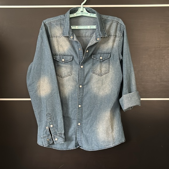 Hesher Wong Men’s Long Sleeve Denim Button Down Shirt - Picture 2 of 9
